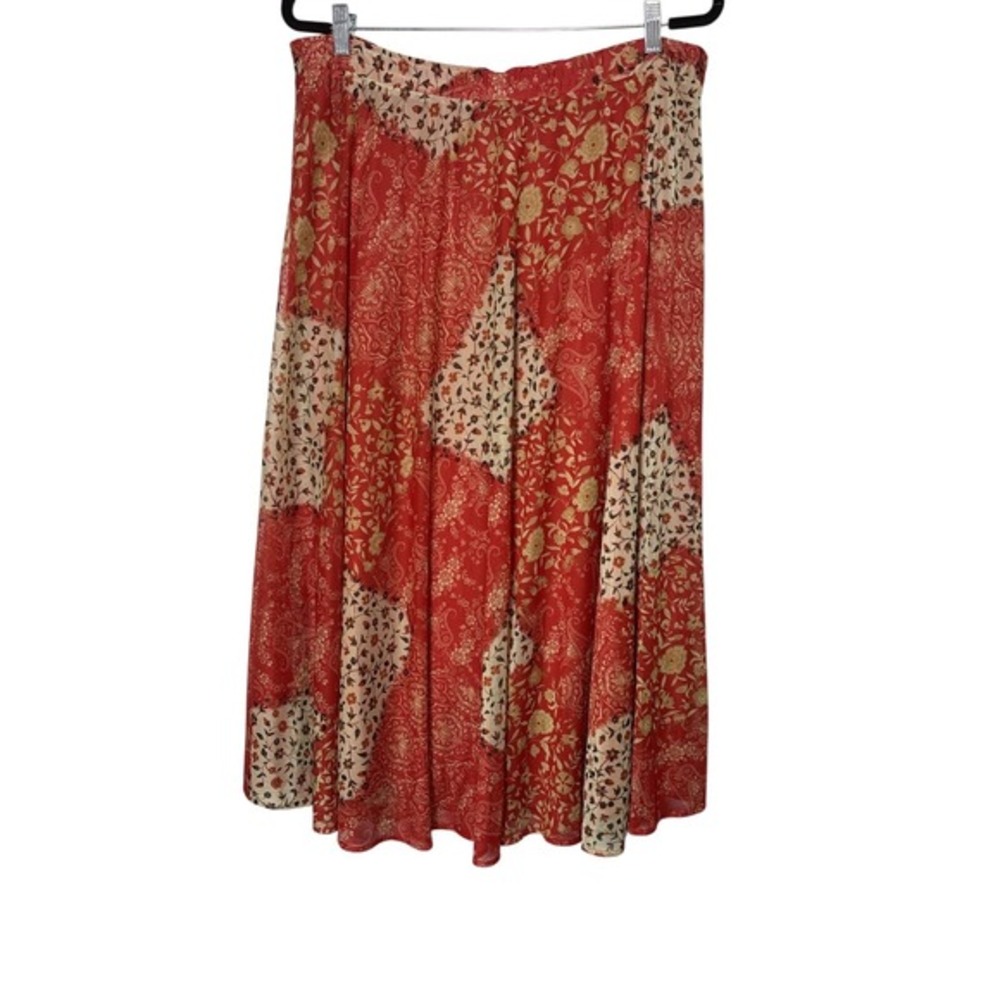 Coldwater Creek Red Floral Paisley‎ Patchwork Midi Skirt PMD Petite Medium